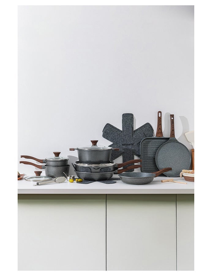 Sensarte 2 Piece Swiss Granite Skillet Set, 24 and 30 CM Frying Pan with Lid,  Non-stick, Oven Safe & Dishwasher Safe, Induction Compatible, PFOA PFOS Free - Dark Grey - Image 2